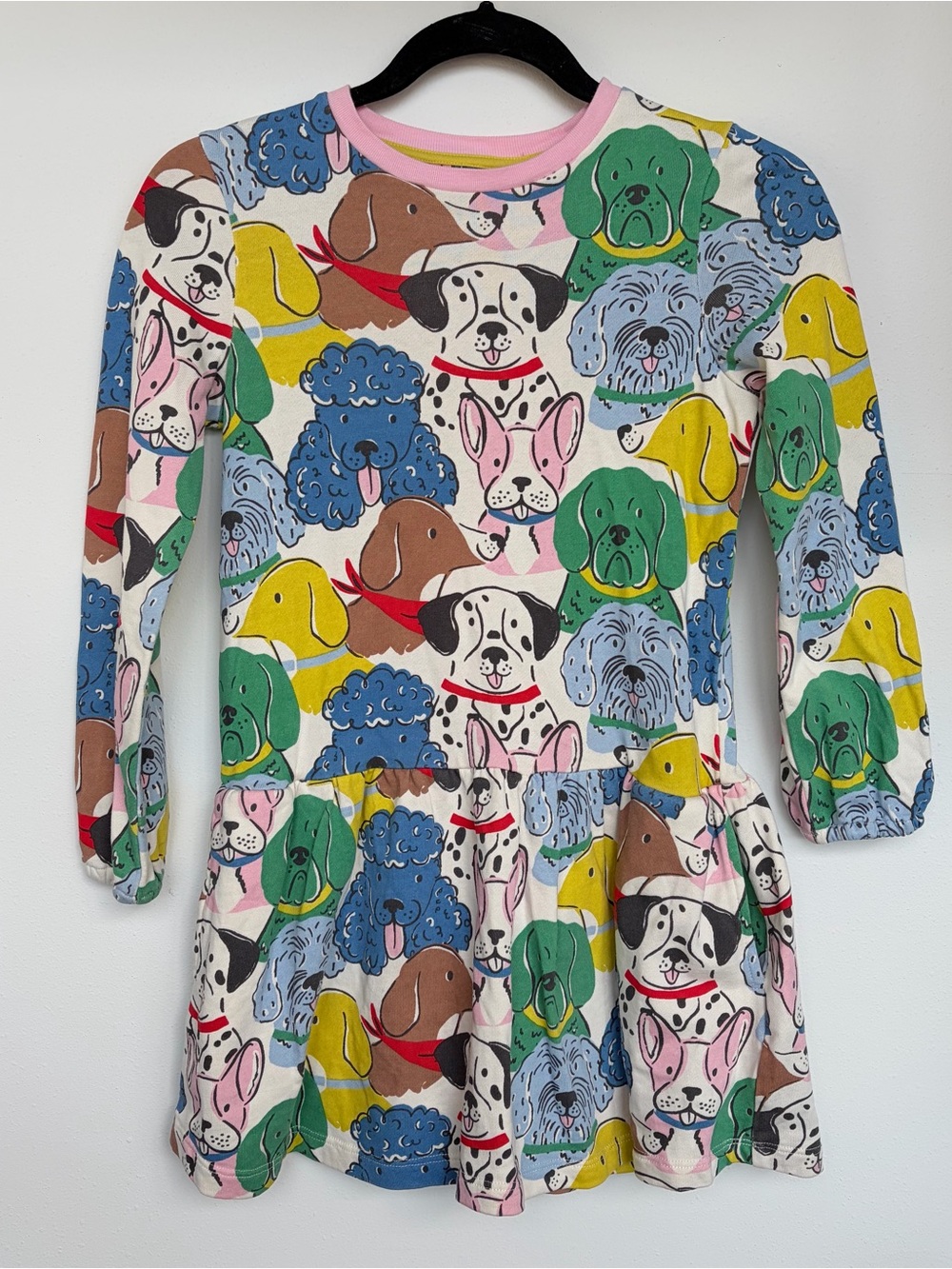 Mini Boden Long Sleeve Fun Jersey Dress- Multi Oatmeal Rainbow Pets Size 9 - 10